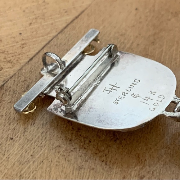 Vintage Southwestern Sterling Pin or Pendant, 14k Gold, Turquoise and Amethyst - Picture 10 of 17